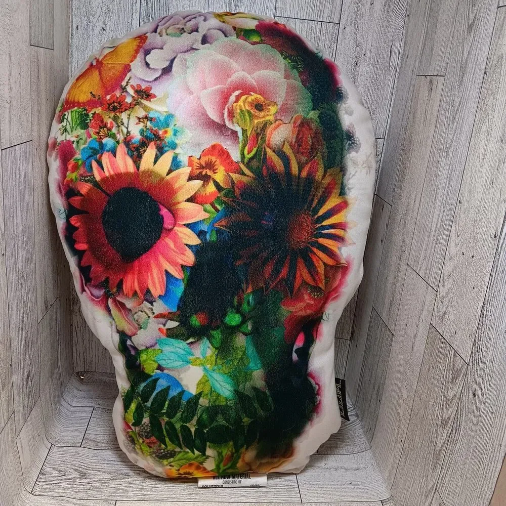 Lilipi Floral Skull all over Print Pillow Made in Chicago Day of the Dead 16X11